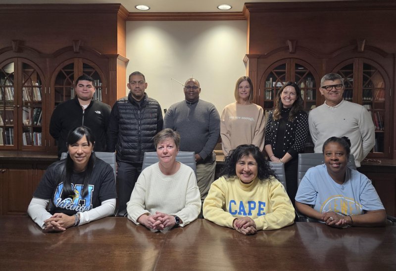 Cape Henlopen School District social workers shown are in back (l-r) Carlos Quijano-Izquierdo, school social work intern; Dr. Luis Cosme, district liaison; Jerome Foster, H.O. Brittingham Elementary; Judy Hudson, Rehoboth Elementary; Lindsey Levis, Cape High; and Michael Shanefelter, Love Creek Elementary. In front are Gloria Ho, Milton Elementary; Terri Tipton, Sussex Consortium; Lisa Williams, Cape High; and Lovell Hemphill, Lewes Elementary. Not shown is Keina Tirrell, Sussex Consortium. SUBMITTED PHOTO